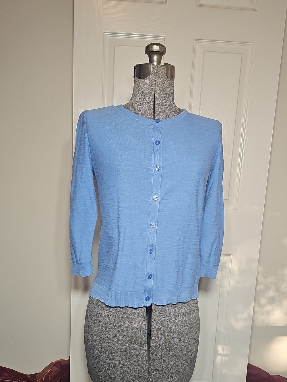 LOFT Blue 100% Cotton Button-Front Cardigan Size S